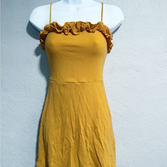 Reformation Bri Mini Sundress Size Small Golden Yellow ribbed knit stretchy - Picture 3 of 5